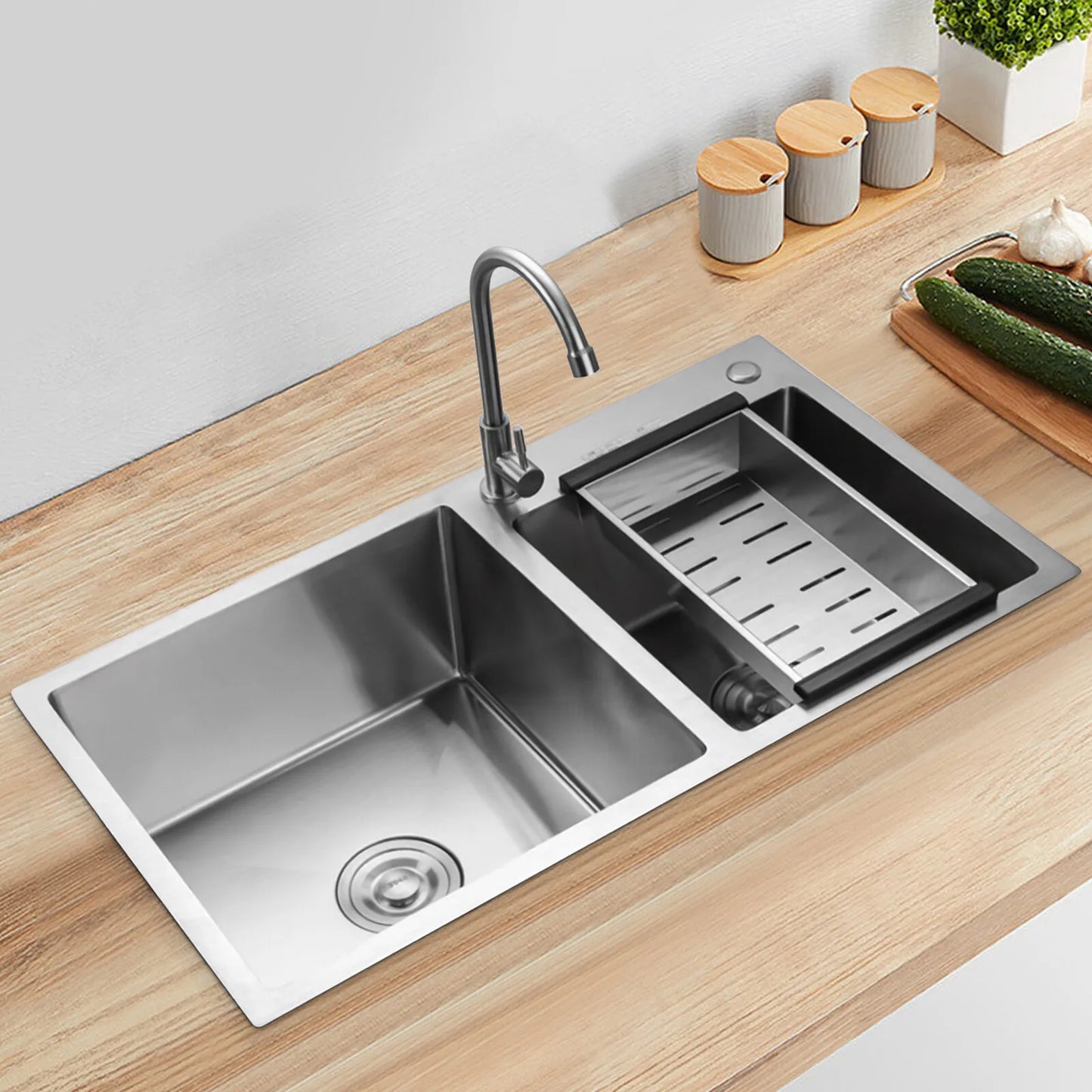 Stainless Steel Double Bowl Drop In Kitchen Sink With Noise Reduction Drainage