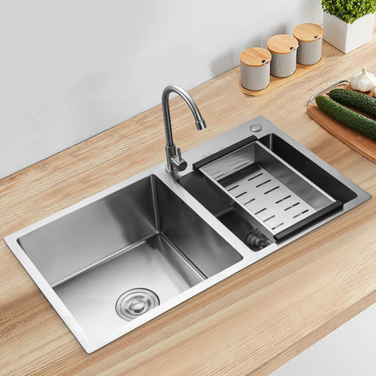 Stainless Steel Double Bowl Drop In Kitchen Sink With Noise Reduction Drainage