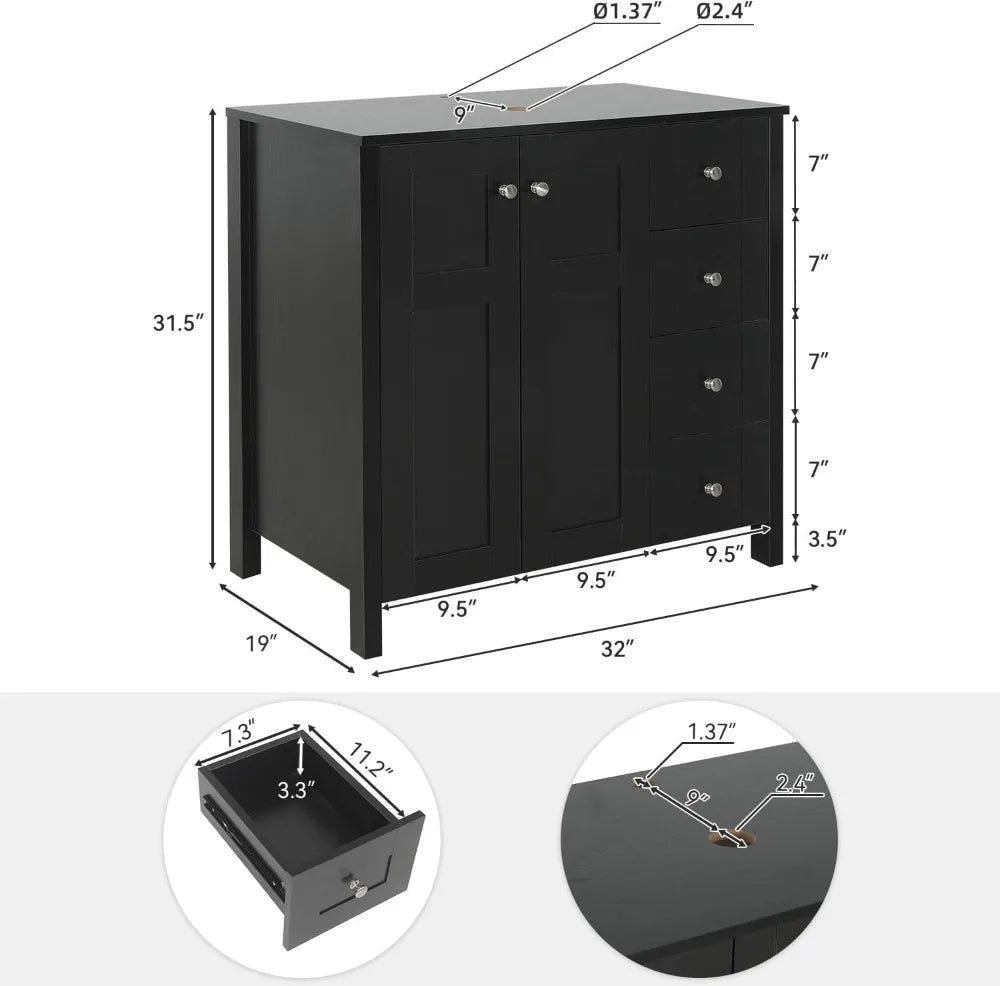 Freestanding Bathroom Vanity With Sink And Four Drawers Modern Storage