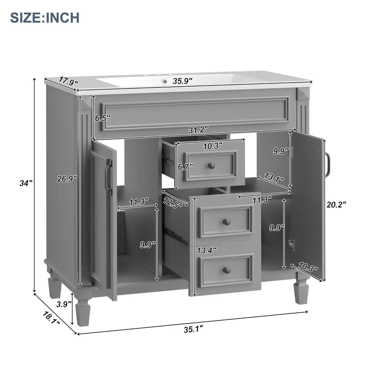 Modern Bathroom Vanity With Mirror Cabinet And Soft Closing Doors