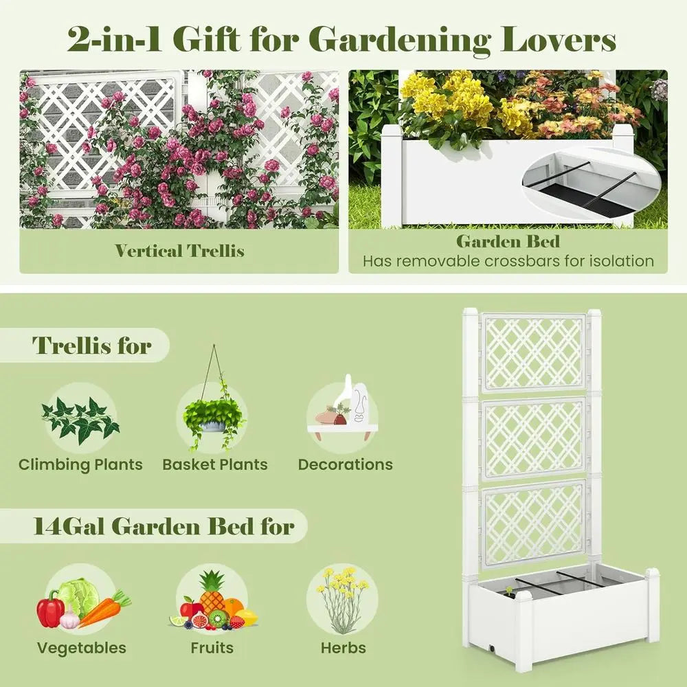 Elevated Garden Bed Set Lattice Trellis Drainage And Water Gauge