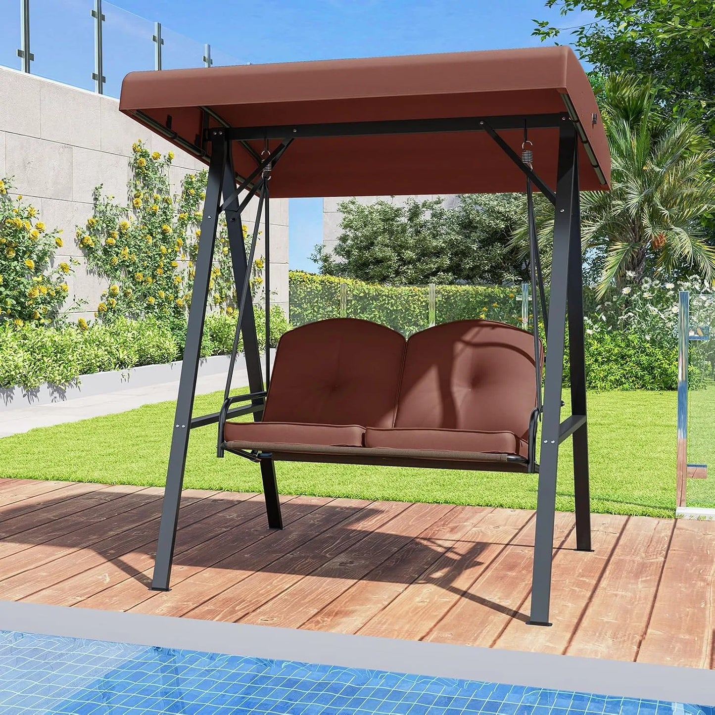 Outdoor Patio Swing With Heavy Duty Metal Frame And Canopy