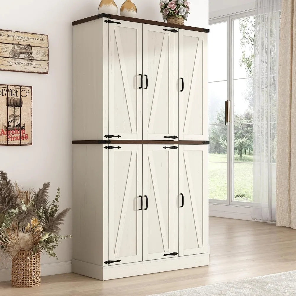Farmhouse Kitchen Pantry Cabinet With Barn Doors And Adjustable Shelves