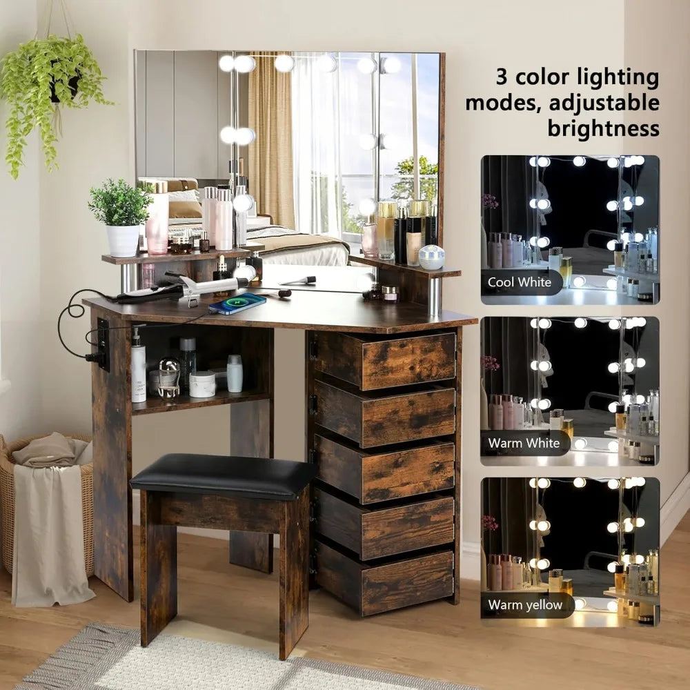 MOYU Vanity With Lights Makeup Desk And Power Outlet