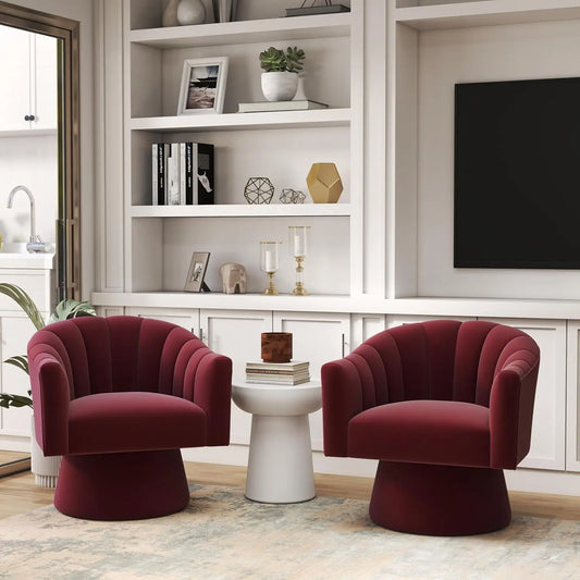 Velvet Upholstered Barrel Chair 360 Degree Swivel Set of 2