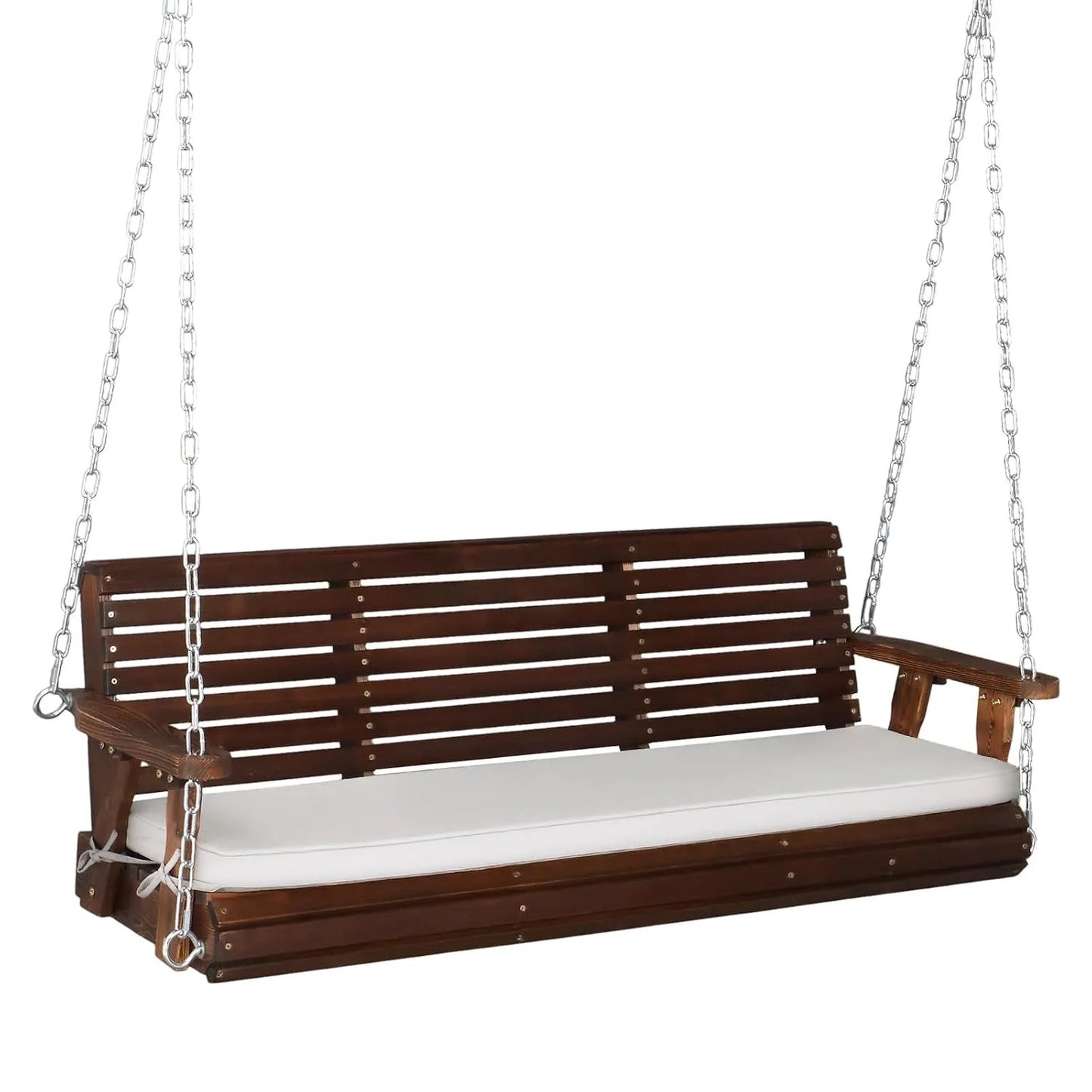 Farmhouse Wooden Hanging Porch Swing Bench With Extra Cushion