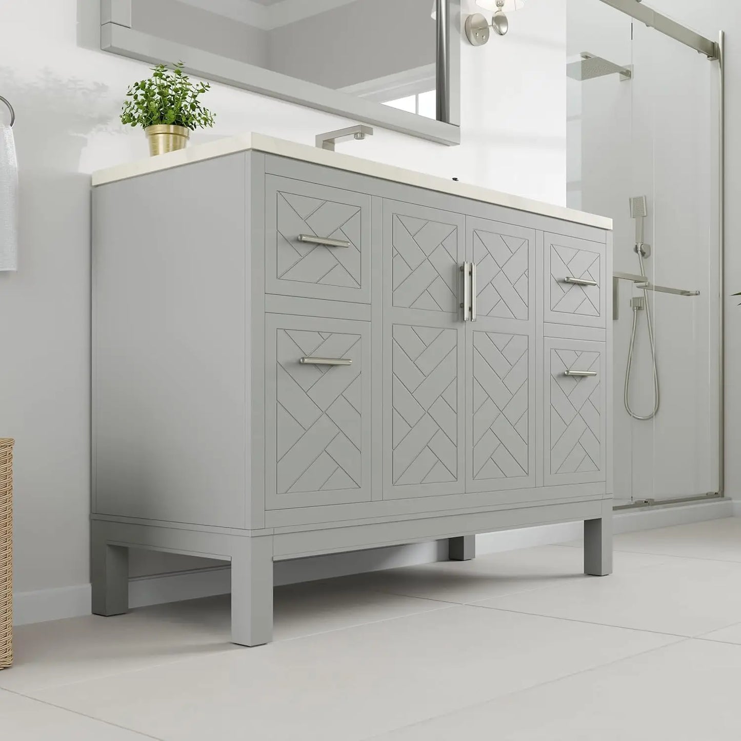 Marble Wood Vanity With Quartz Countertop And Undermount Porcelain Sink