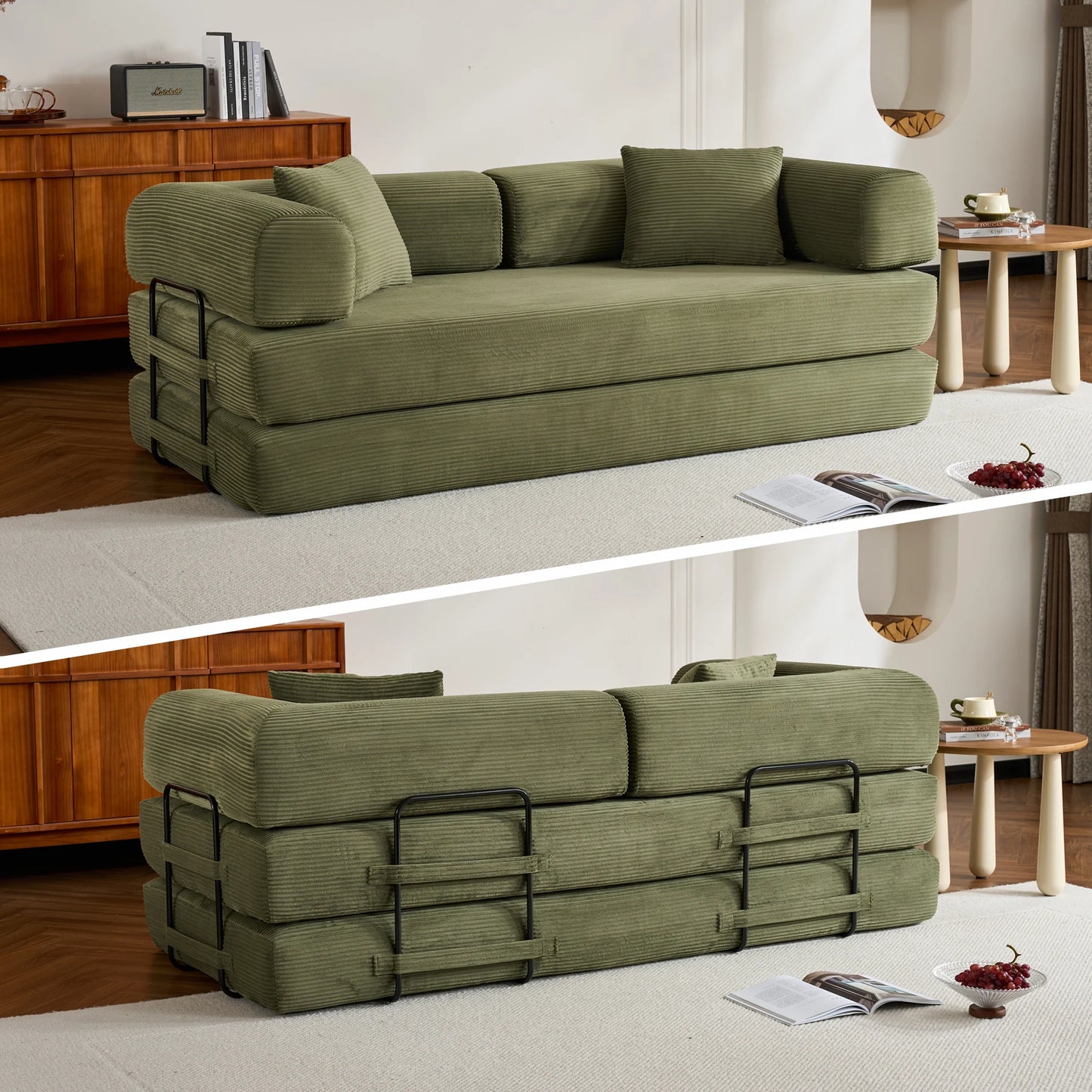 THOLASIS Folding Sofa Bed Corduroy Futon For Small Spaces