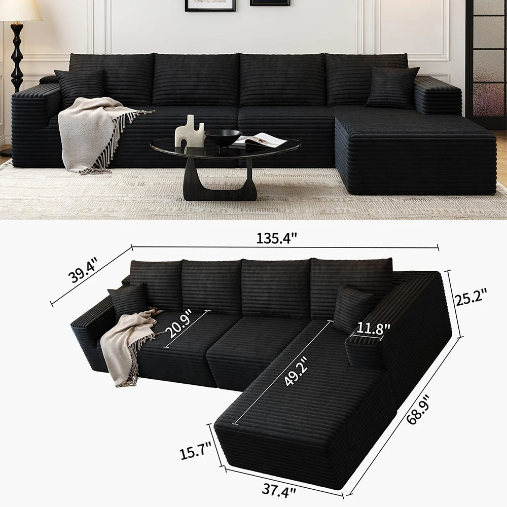 YQXH Cloud Style Sectional Sofa With Velvet Memory Foam Cushions