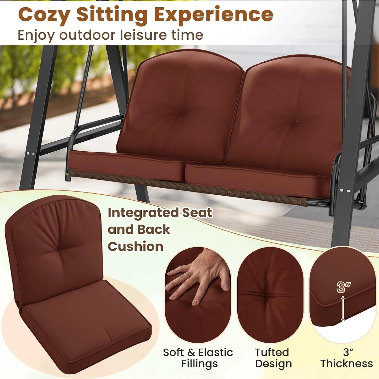 Outdoor Patio Swing With Heavy Duty Metal Frame And Canopy