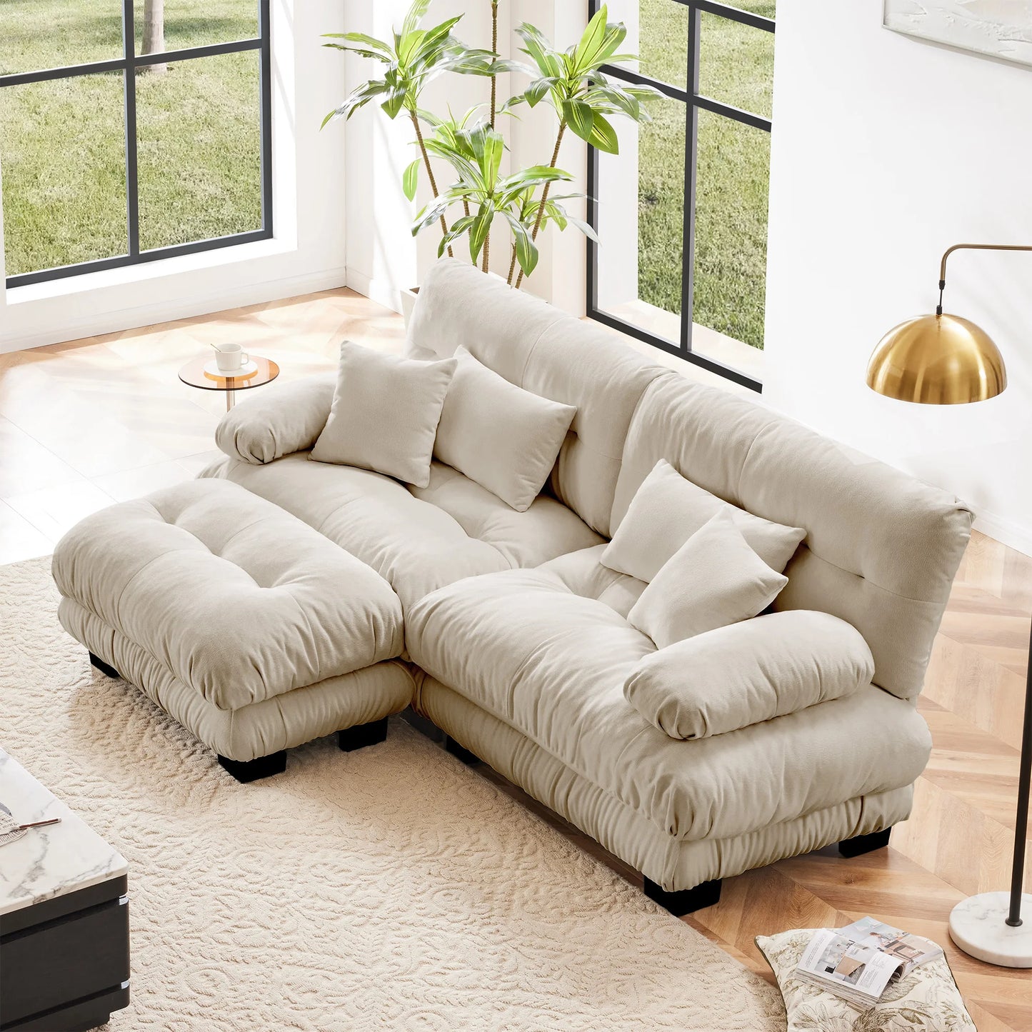 Chenille Modular Sectional Sofa Couch With Ottomans