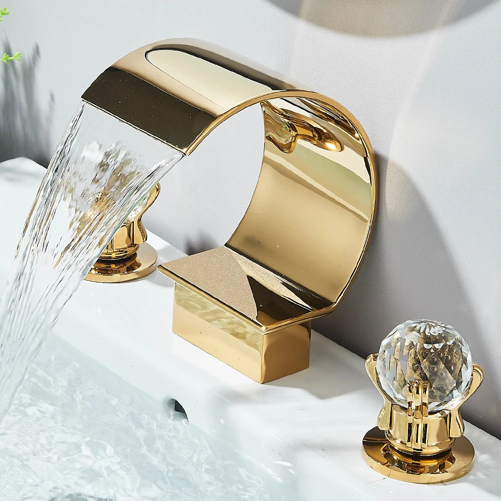 Quyanre Waterfall Bathroom Faucet With Crystal Handle Widespread Hot Cold