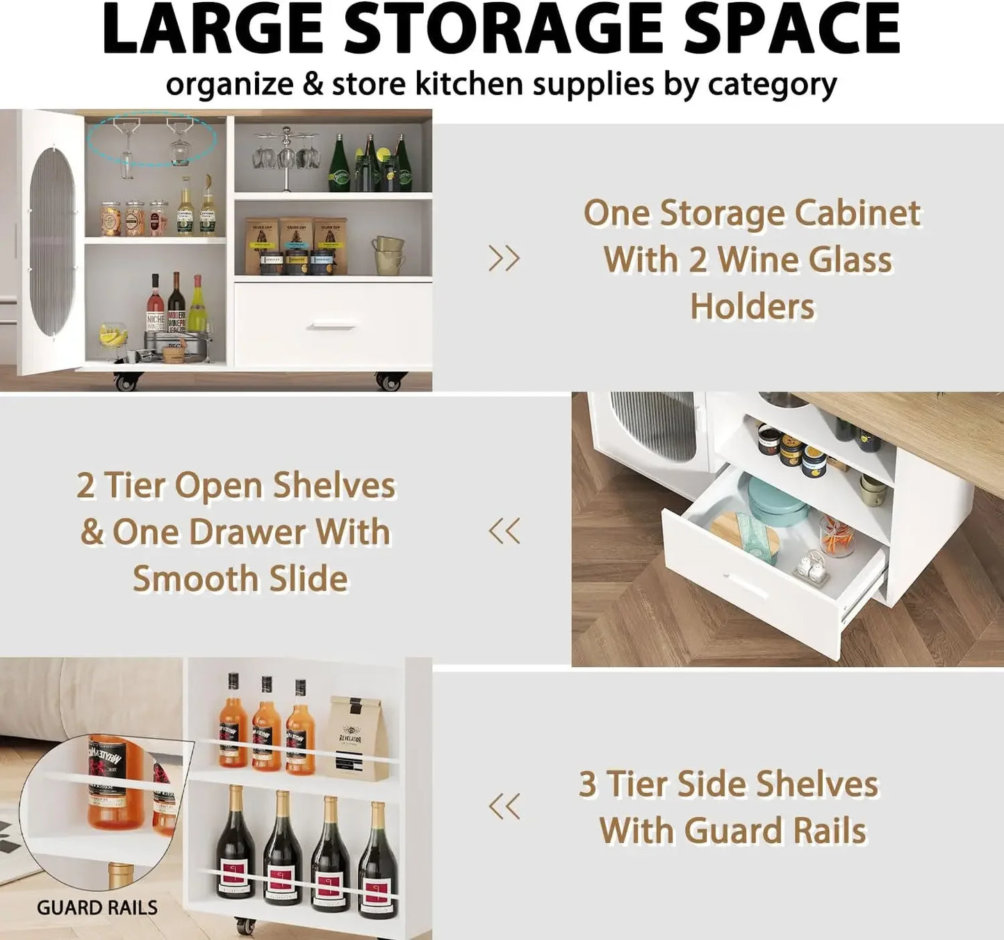 Rolling Kitchen Island With Swivel Table Drawers And Storage