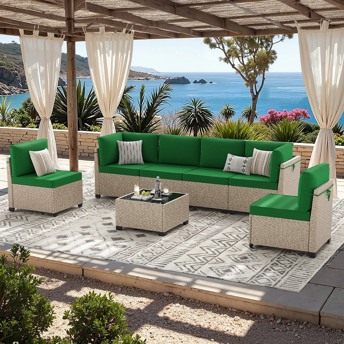 Soohow Outdoor Rattan Sectional Sofa With Tempered Glass Table