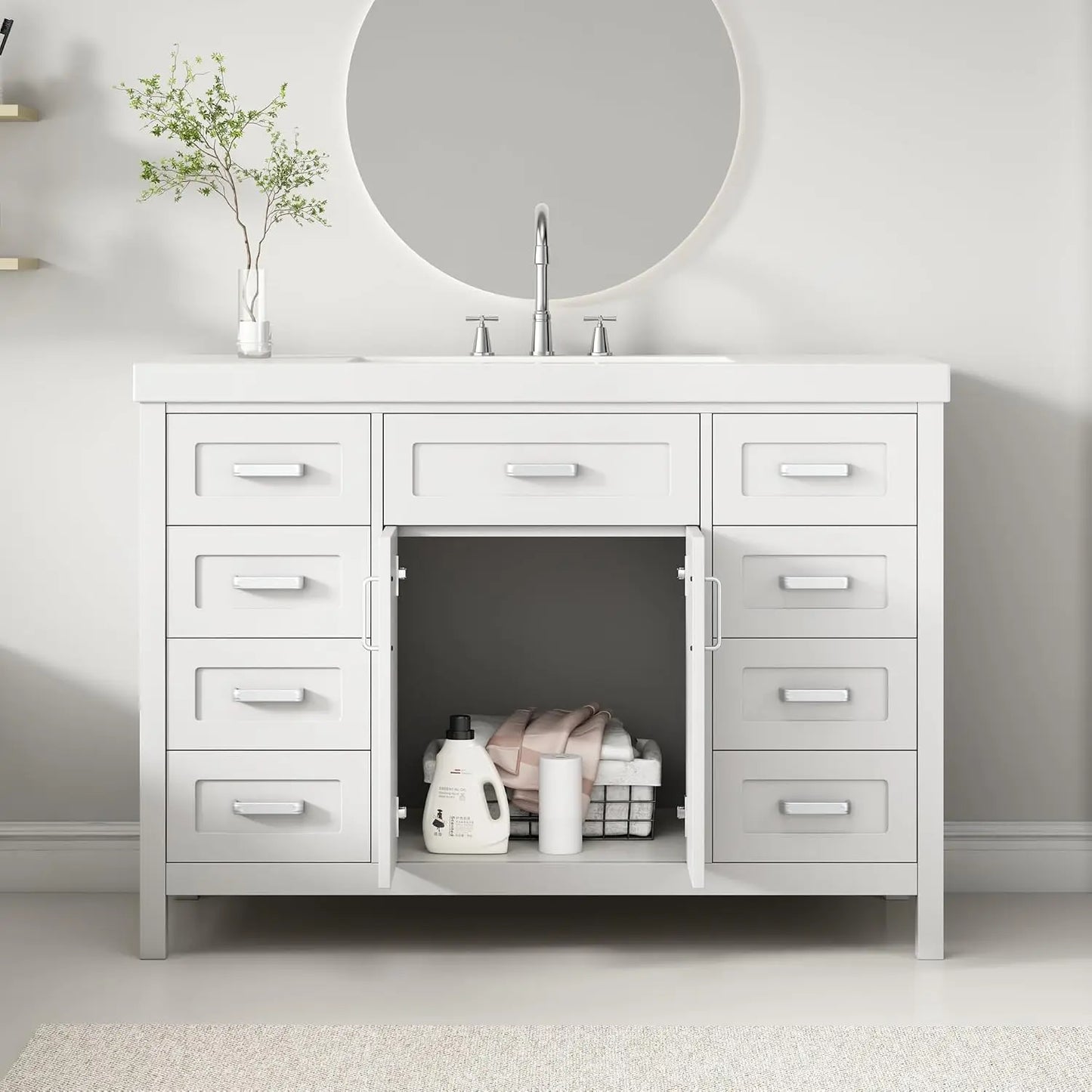 Modern Vanity Sink Cabinet With 2 Doors And 8 Drawers