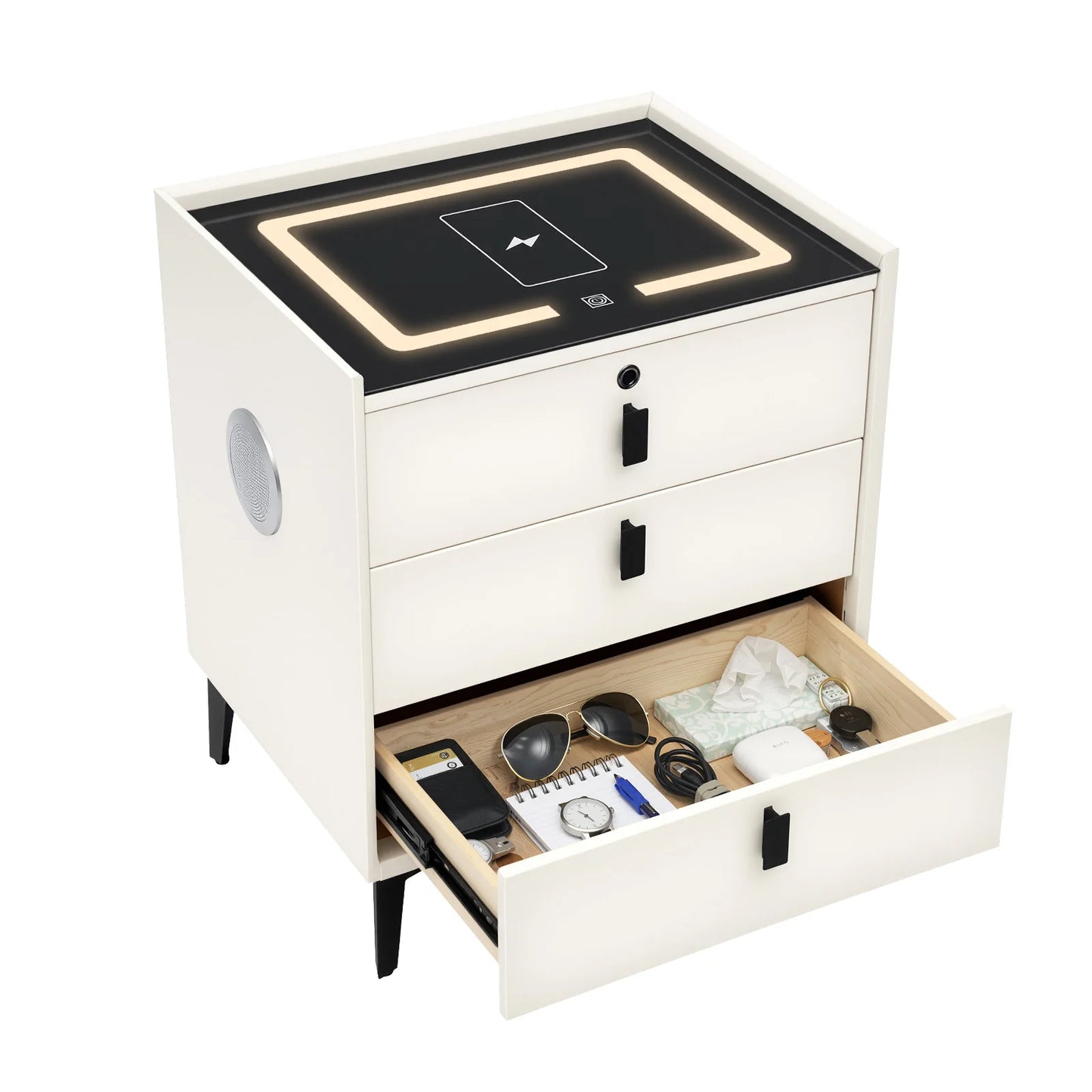 Bymaocar Smart Nightstand With Fingerprint Lock And Wireless Charging