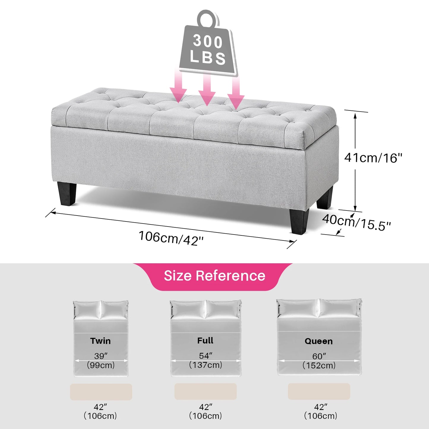 Storage Ottoman Bench With Tufted Surface And Flip Lid Hinge