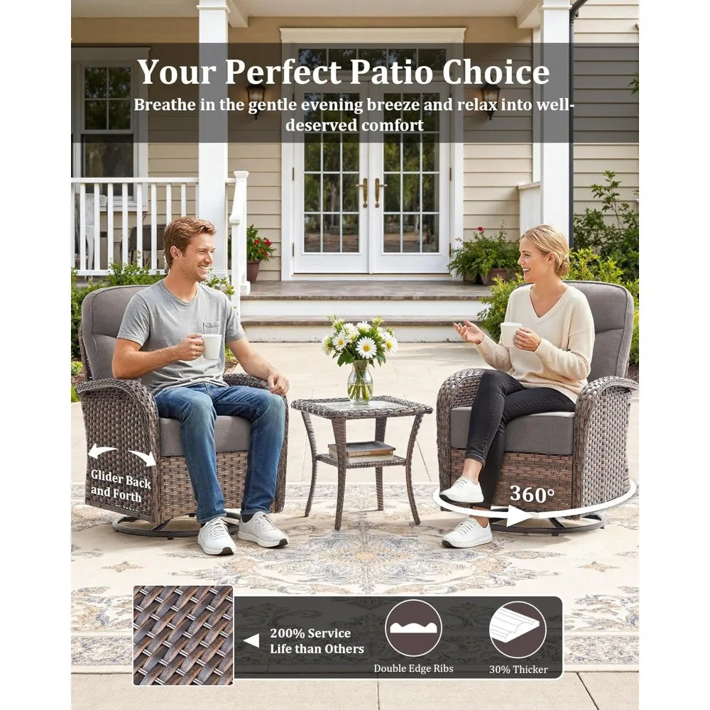 Luxurious 3 Piece Patio Conversation Set With Cushions And Swivel Rockers