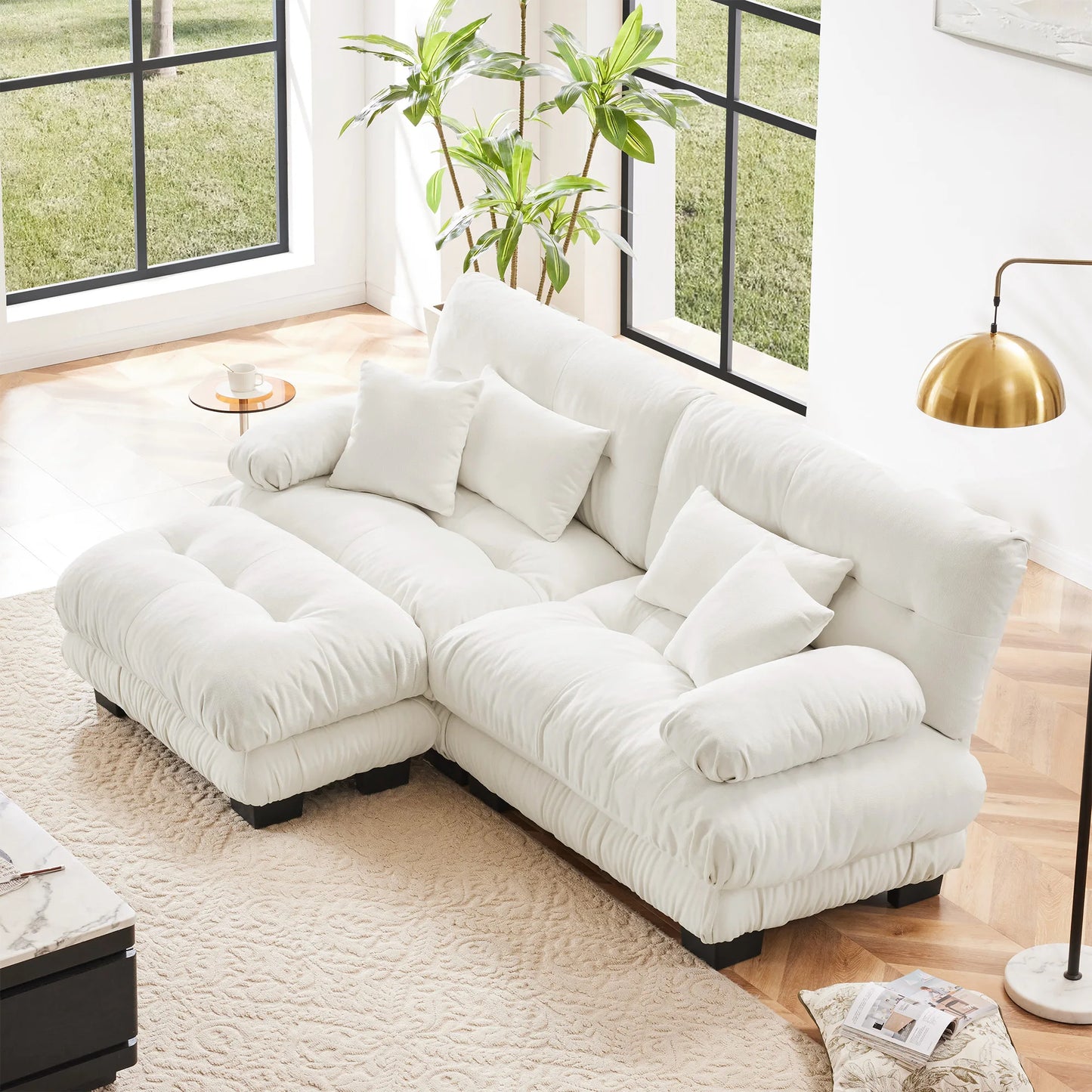 Chenille Modular Sectional Sofa Couch With Ottomans