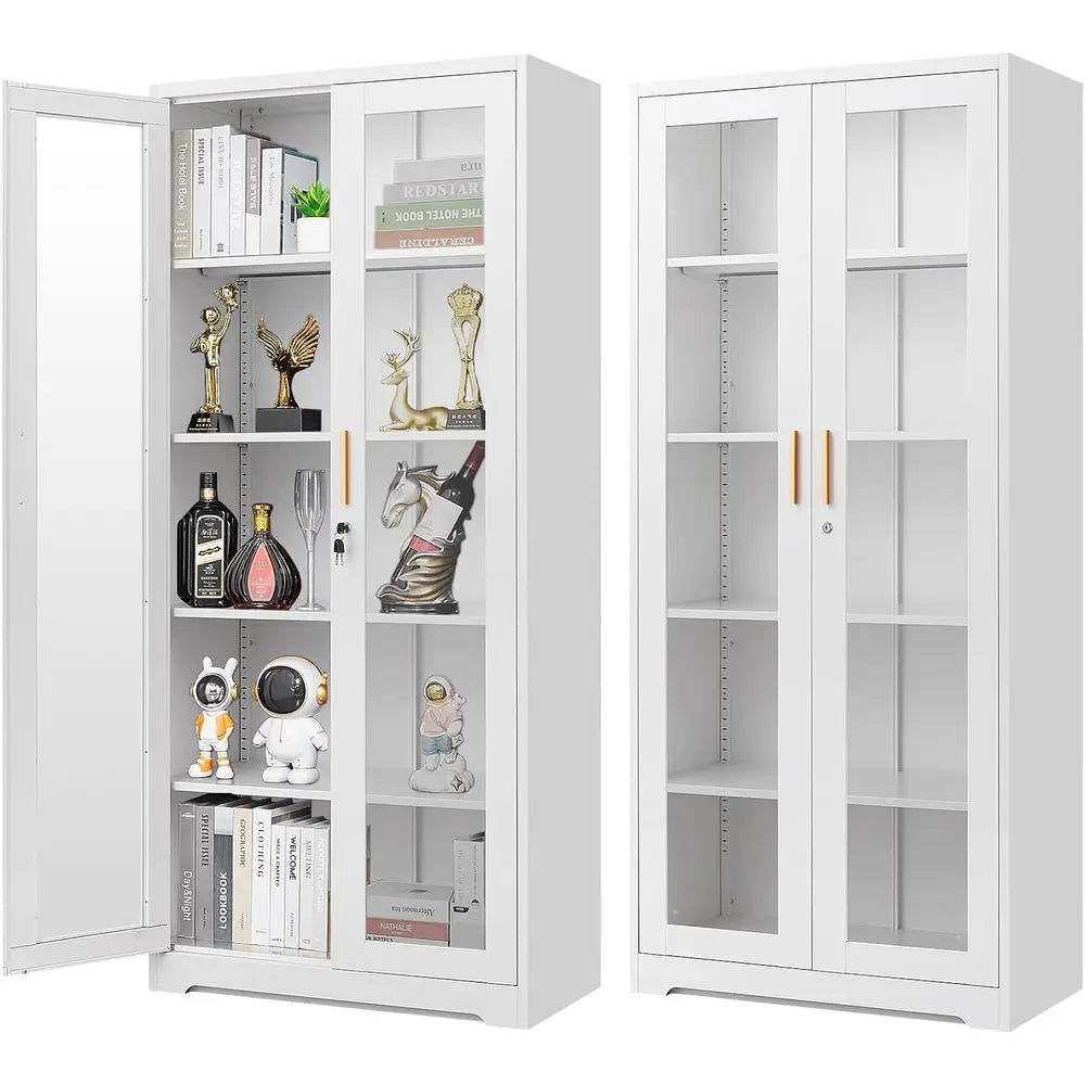 Metal And Glass Curio Cabinet With Lock