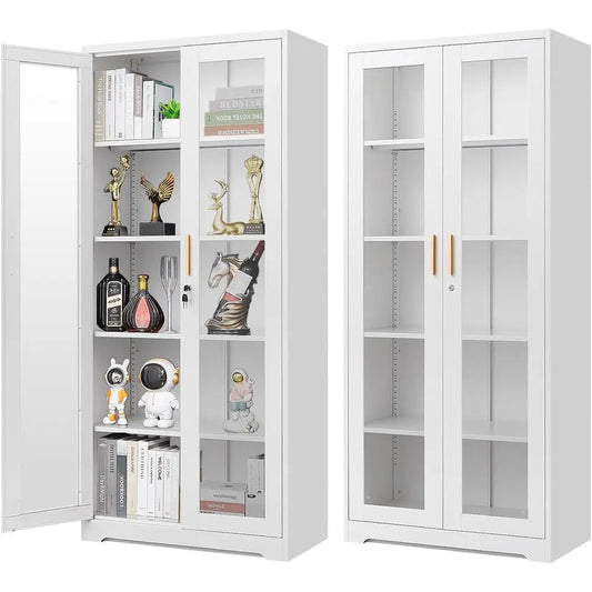 Metal And Glass Curio Cabinet With Lock