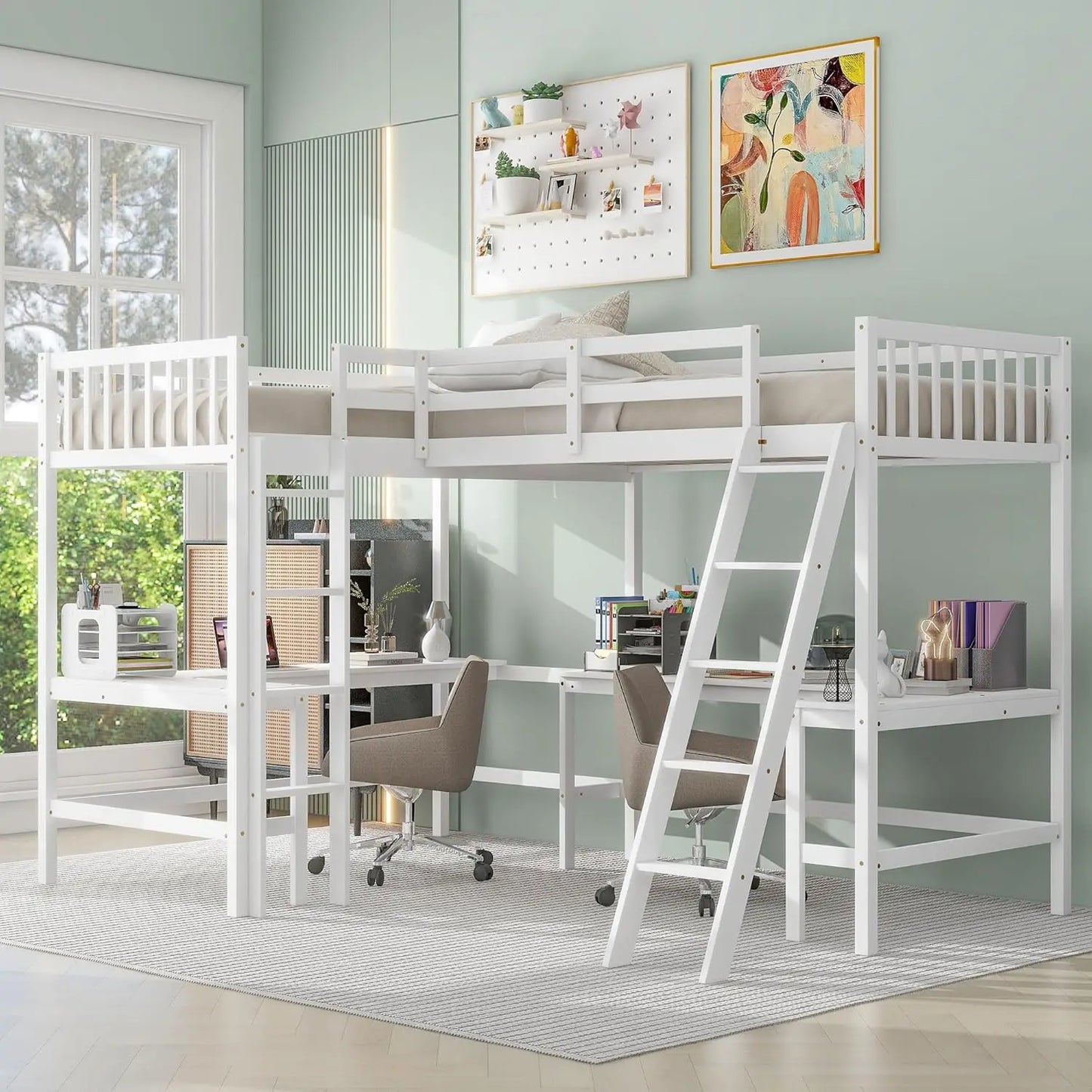 Corner Double Loft Bed L Shaped Desks And Slant Ladder