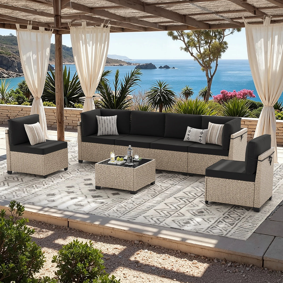 Soohow Outdoor Rattan Sectional Sofa With Tempered Glass Table