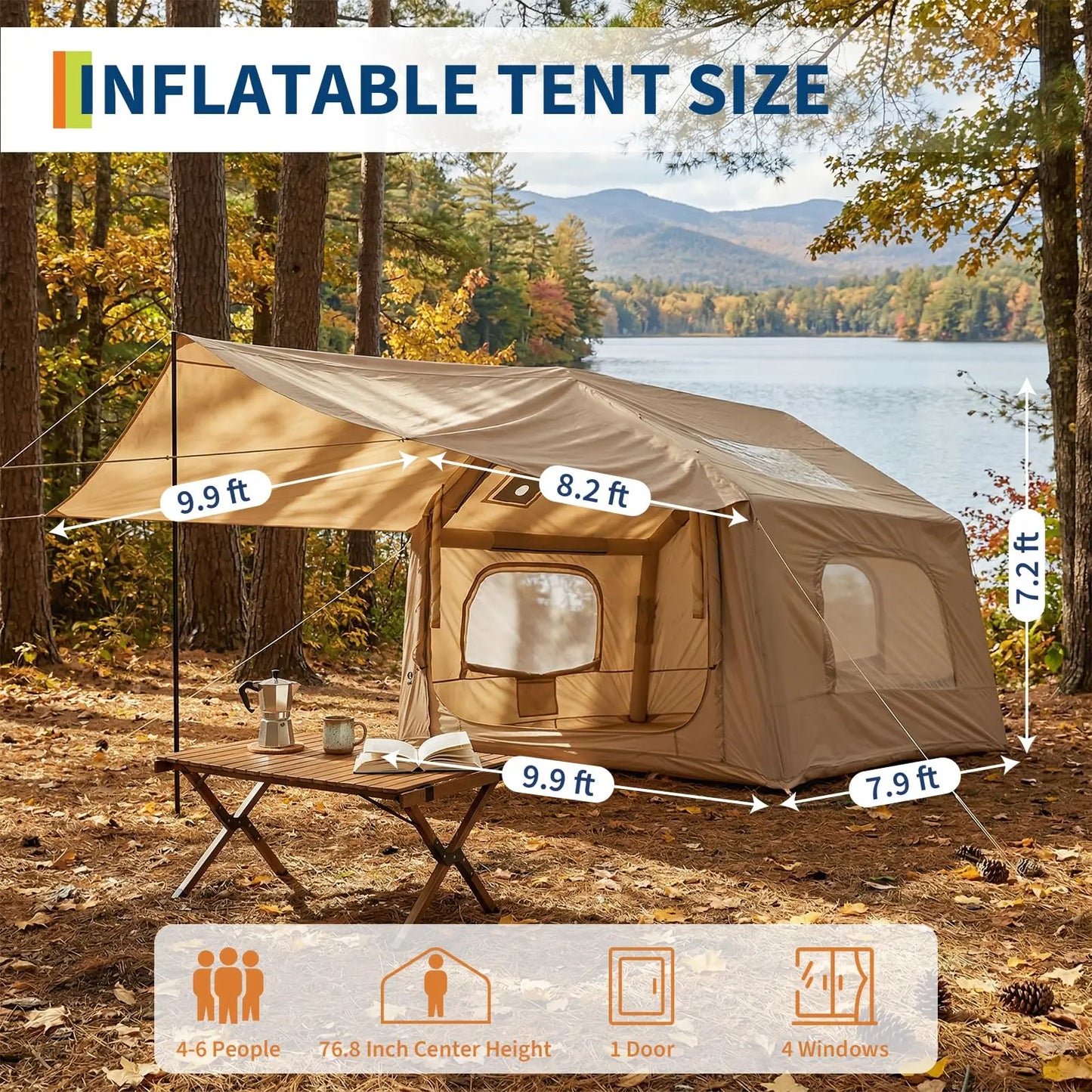 Spacious Inflatable Camping Tent for 6 People With Quick Setup Skylight Canopy