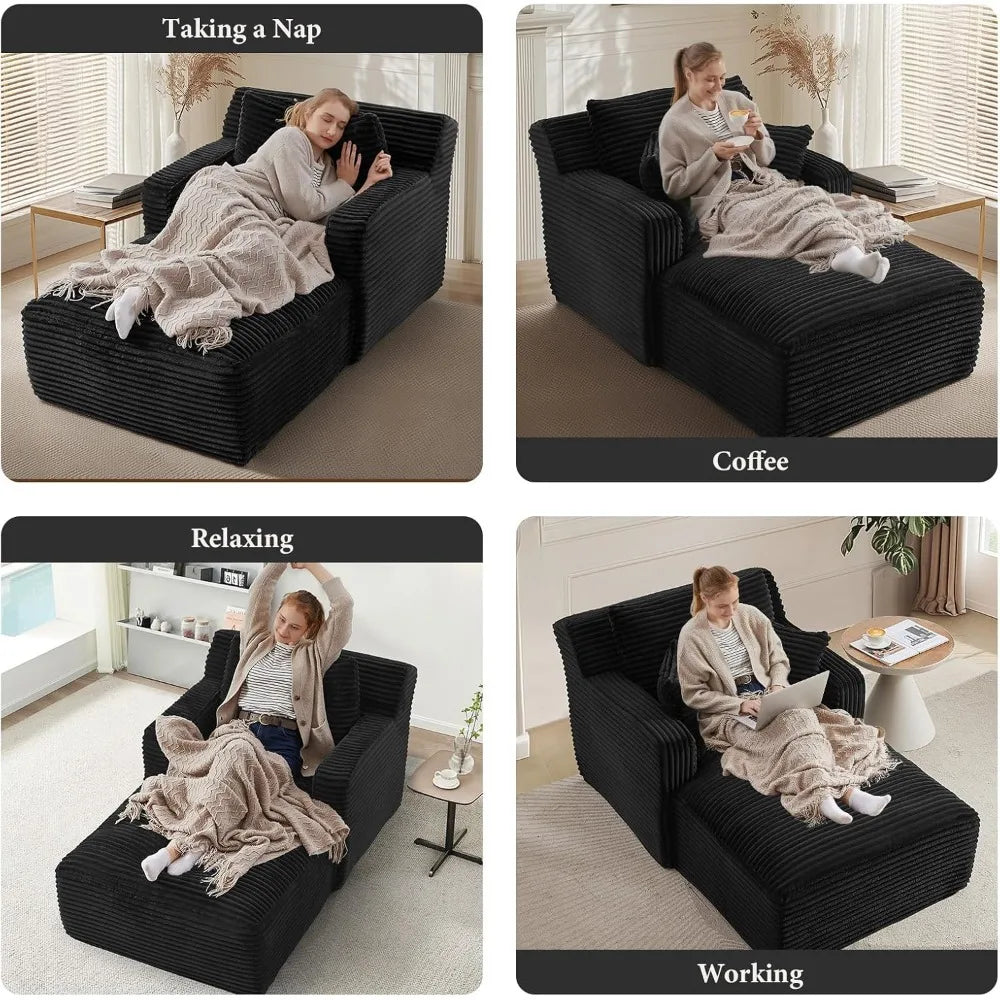 Indoor Oversized Upholstered Chaise Lounge Sofa Bed With 3 Pillows Customized