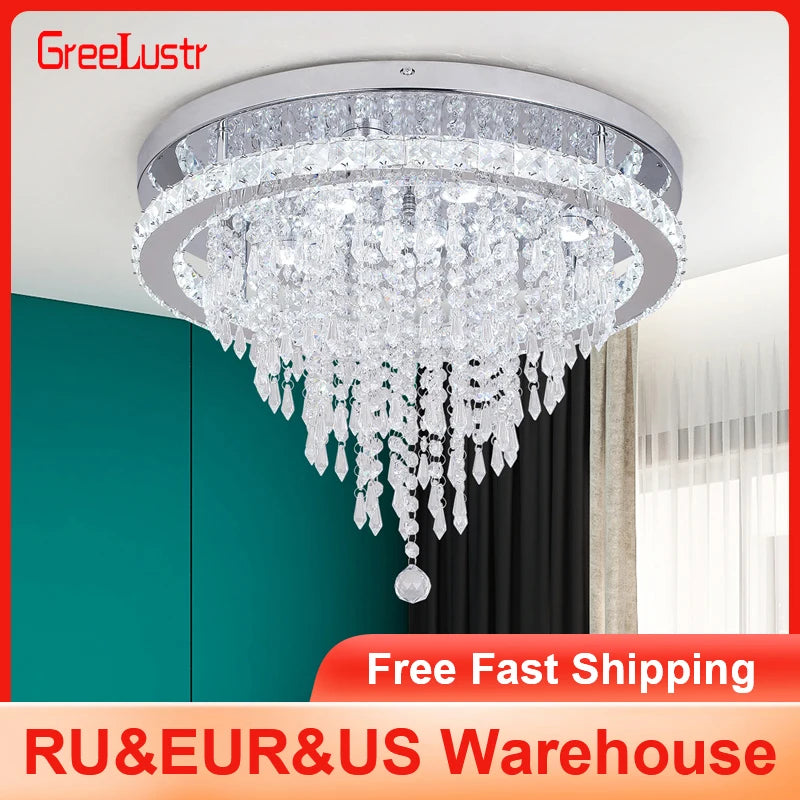 GreeLustr Crystal Led Chandelier For Living Room Dimmable Remote Light