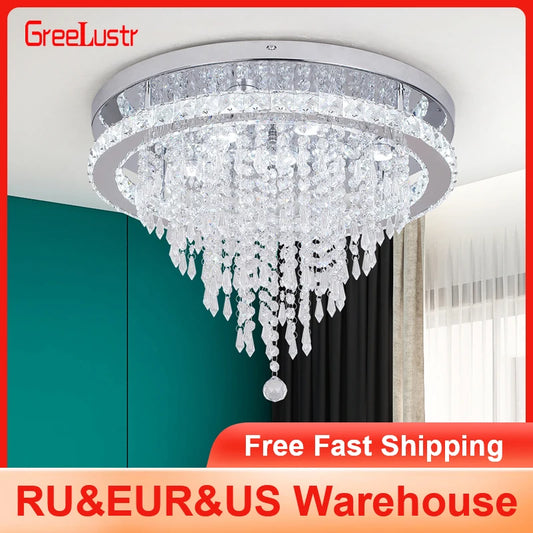 GreeLustr Crystal Led Chandelier For Living Room Dimmable Remote Light