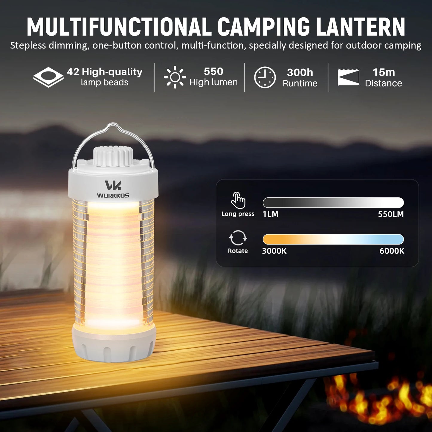 Wurkkos CL01 Camping Lantern LED Flashlight 550LM Rechargeable Power Bank