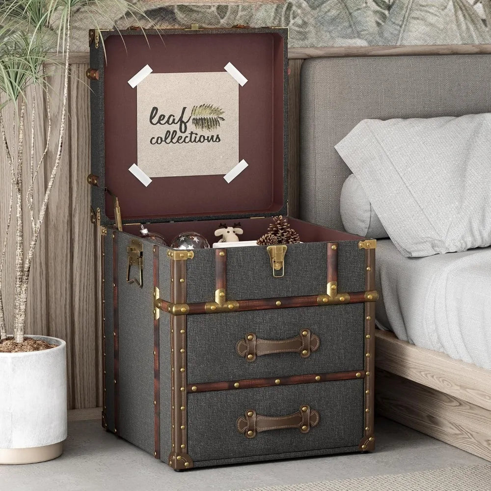 XIAOLANG Vintage Storage Chest With Buckle Hinged Top End Table