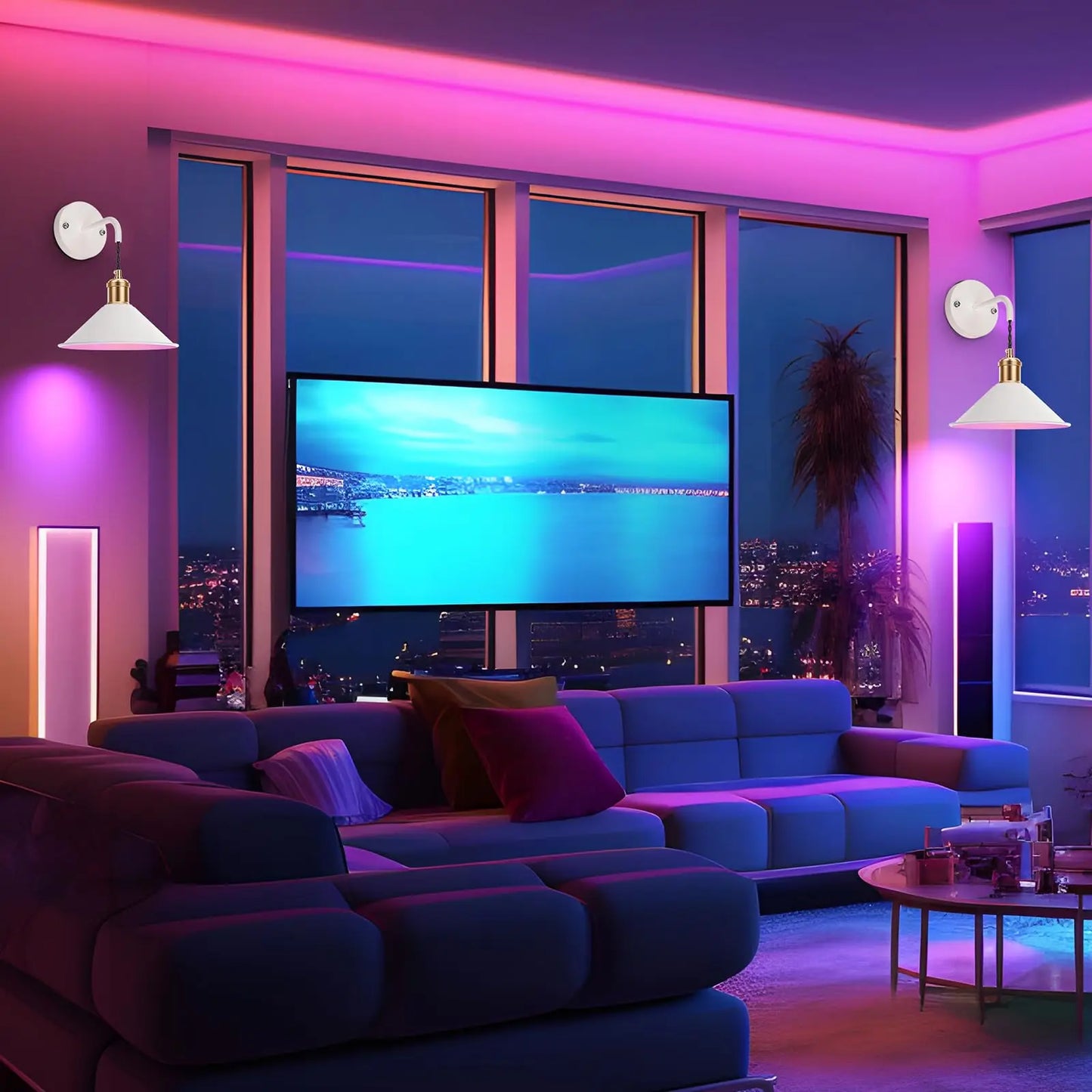 PRTILOUD 2-Pack Battery Operated Wall Sconces With Remote Dimmable RGB