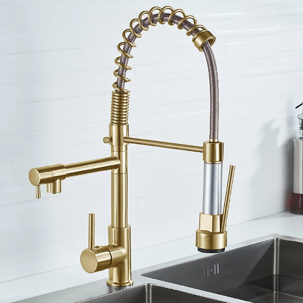 DQOK Dual Handle Pull Down Kitchen Faucet Deck Mounted Water
