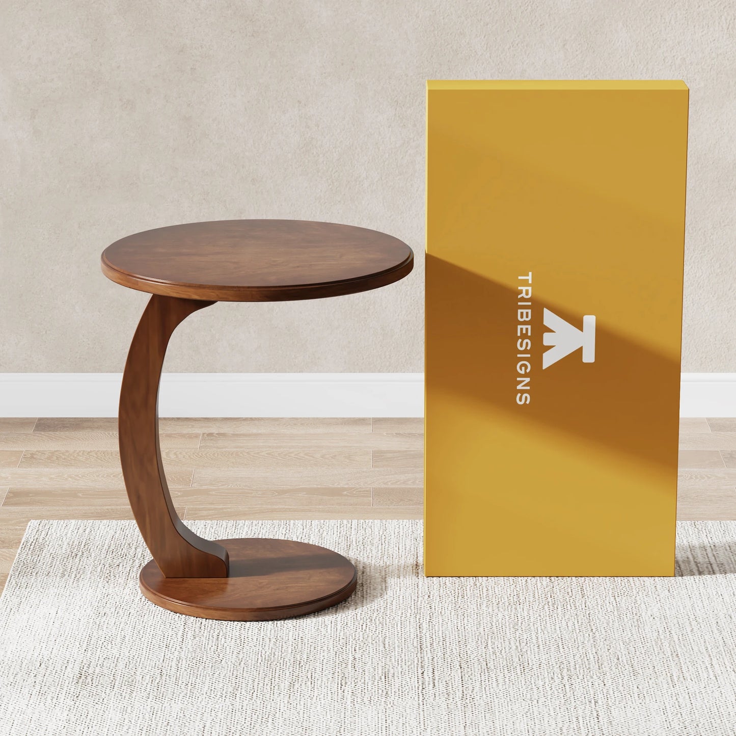 Tribesigns Round End Table Wood C Shaped Side Table Mid Century