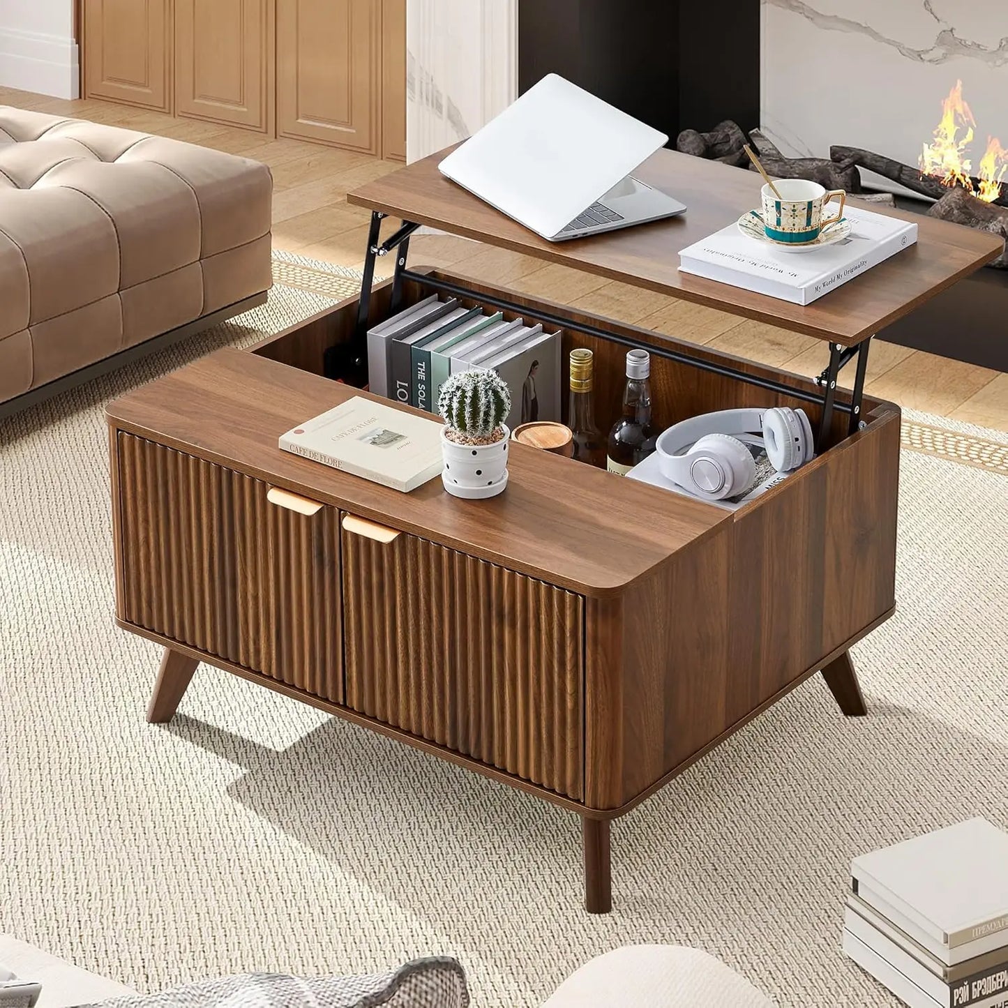 Oval Minimalist Farmhouse Coffee Table With Storage