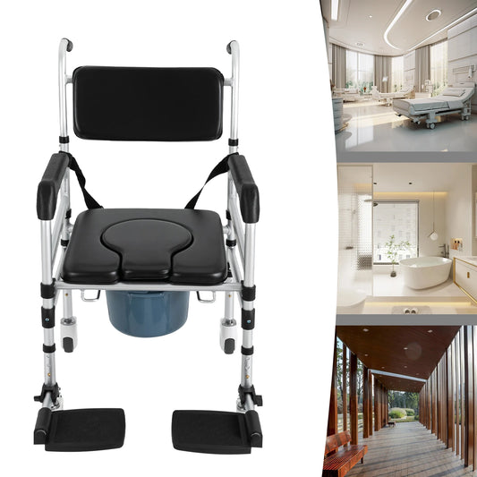 Bymaocar Folding Toilet Chair With Wheels For Elderly Disabled
