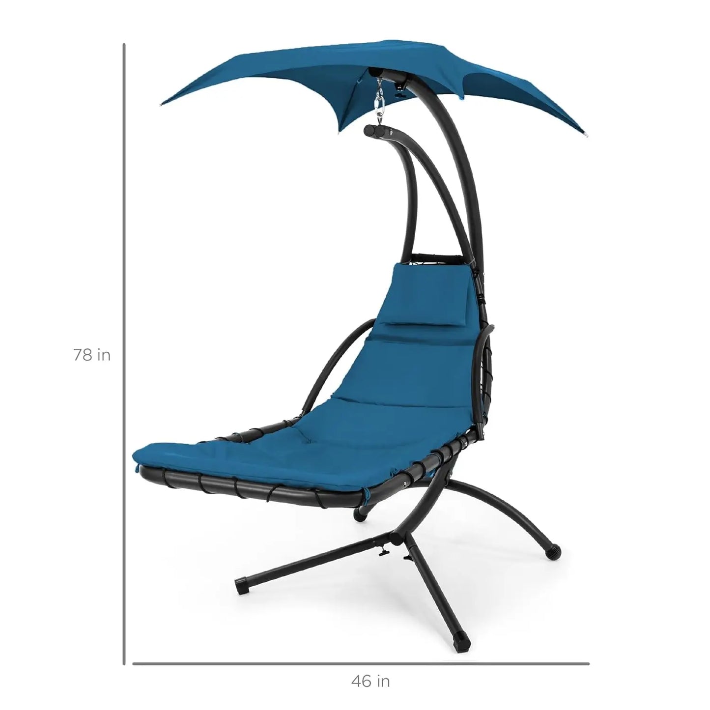 Outdoor Hanging Steel Chaise Lounge Chair With Swing Canopy Pillow