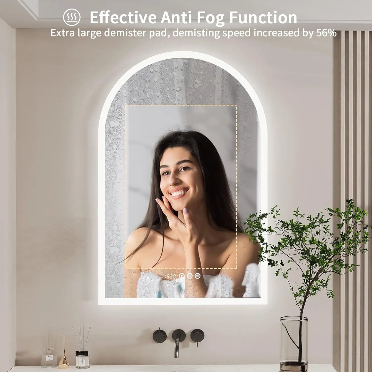 Wisfor Backlit Smart LED Bathroom Mirror Arched Dimmable Anti Fog