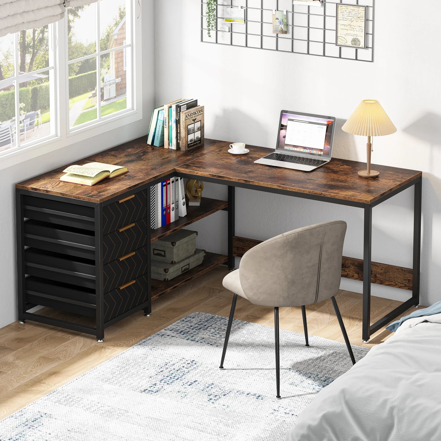 Tribesigns L Shaped Corner Desk With Storage Drawers For Office