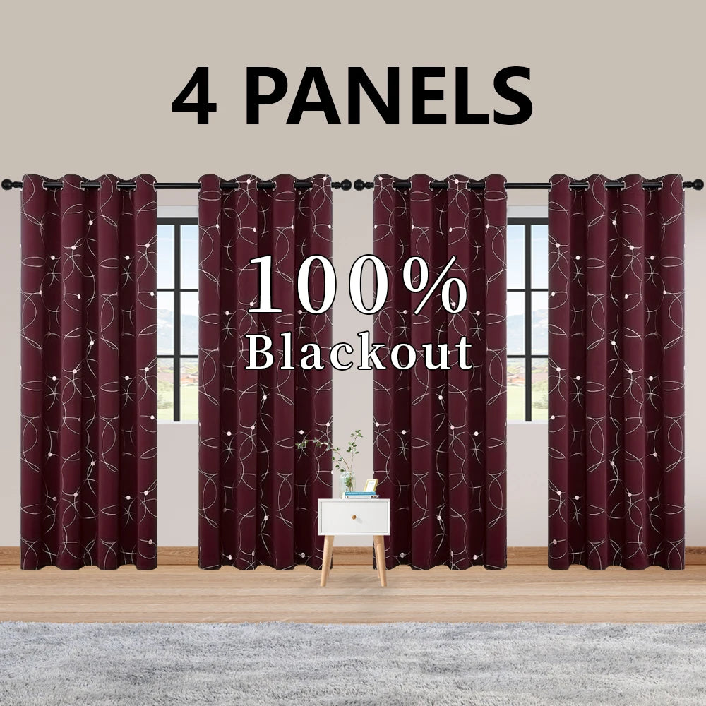 4 Piece Blackout Curtains Grommet Thermal Insulated Room Darkening