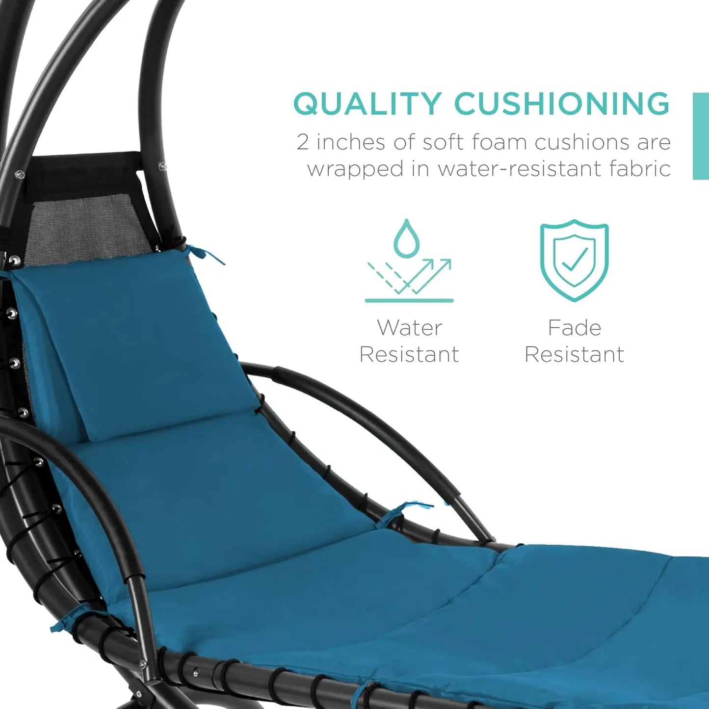 Outdoor Hanging Steel Chaise Lounge Chair With Swing Canopy Pillow