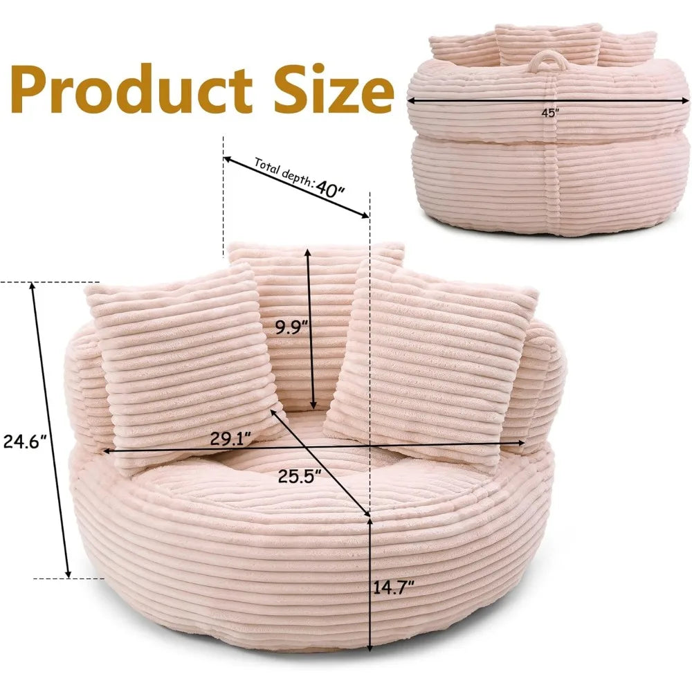 Bean Bag Chair With Armrests Corduroy Fabric 3 Pillows Living Room