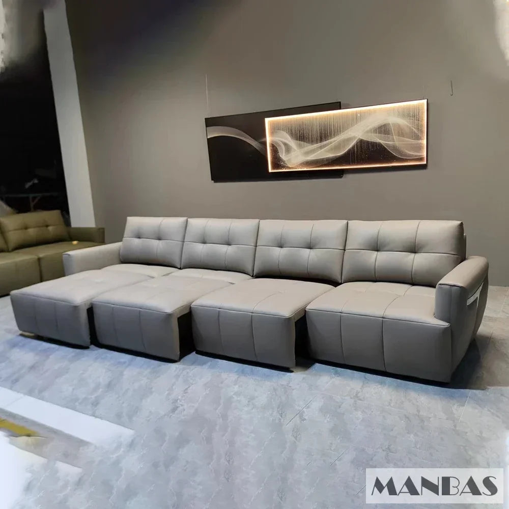 Linlamlim Electric Convertible Sofa Bed Italian Genuine Leather Sleeper Couch