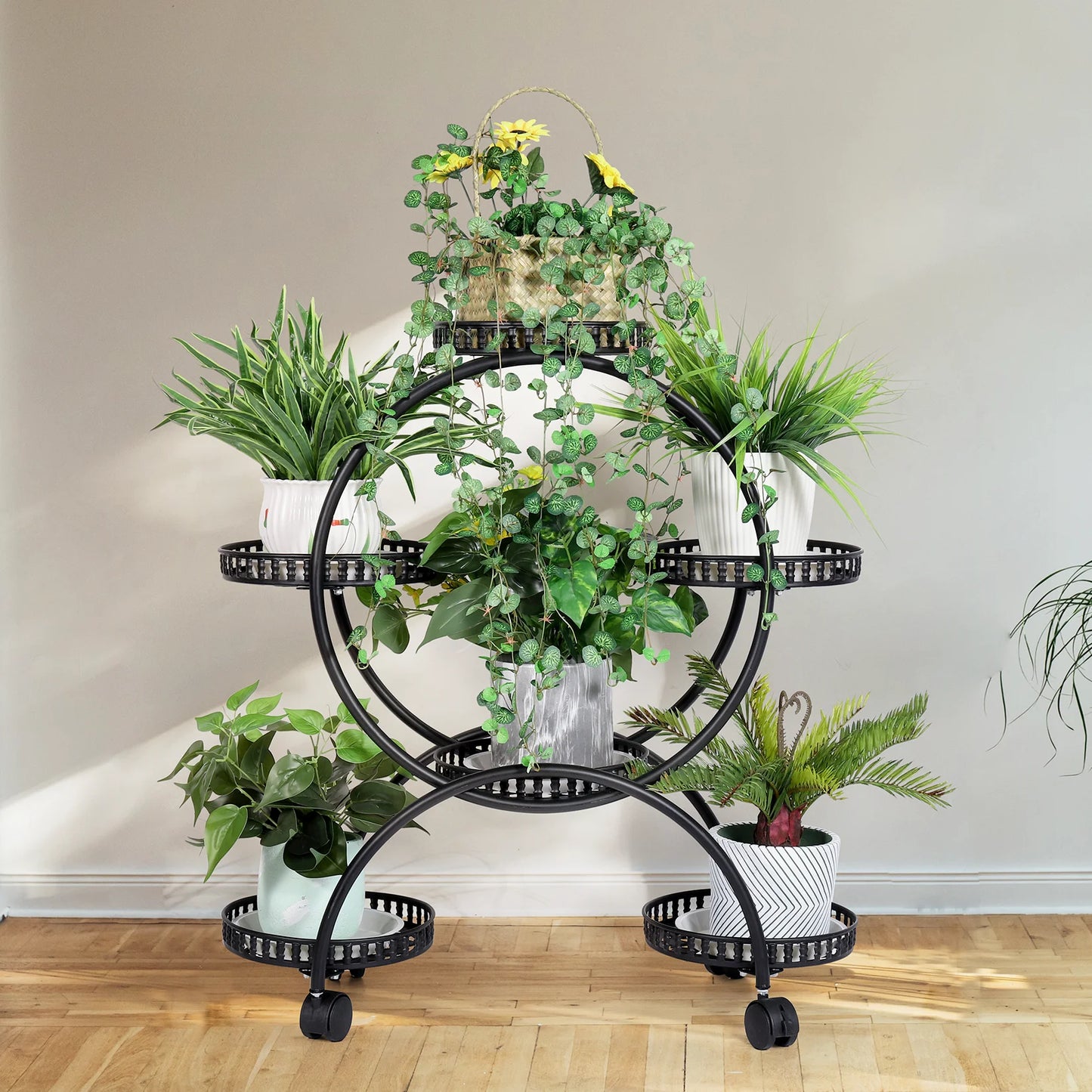 BINGOPAW 6-Tier Metal Plant Stand On Wheels For Indoor Outdoor