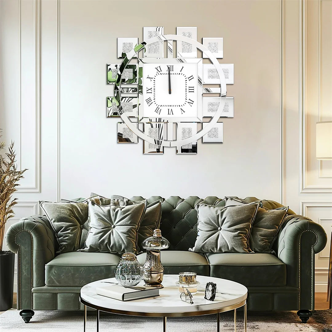 Decorative Resin Wall Clock With Crystal Inlay Battery Operated