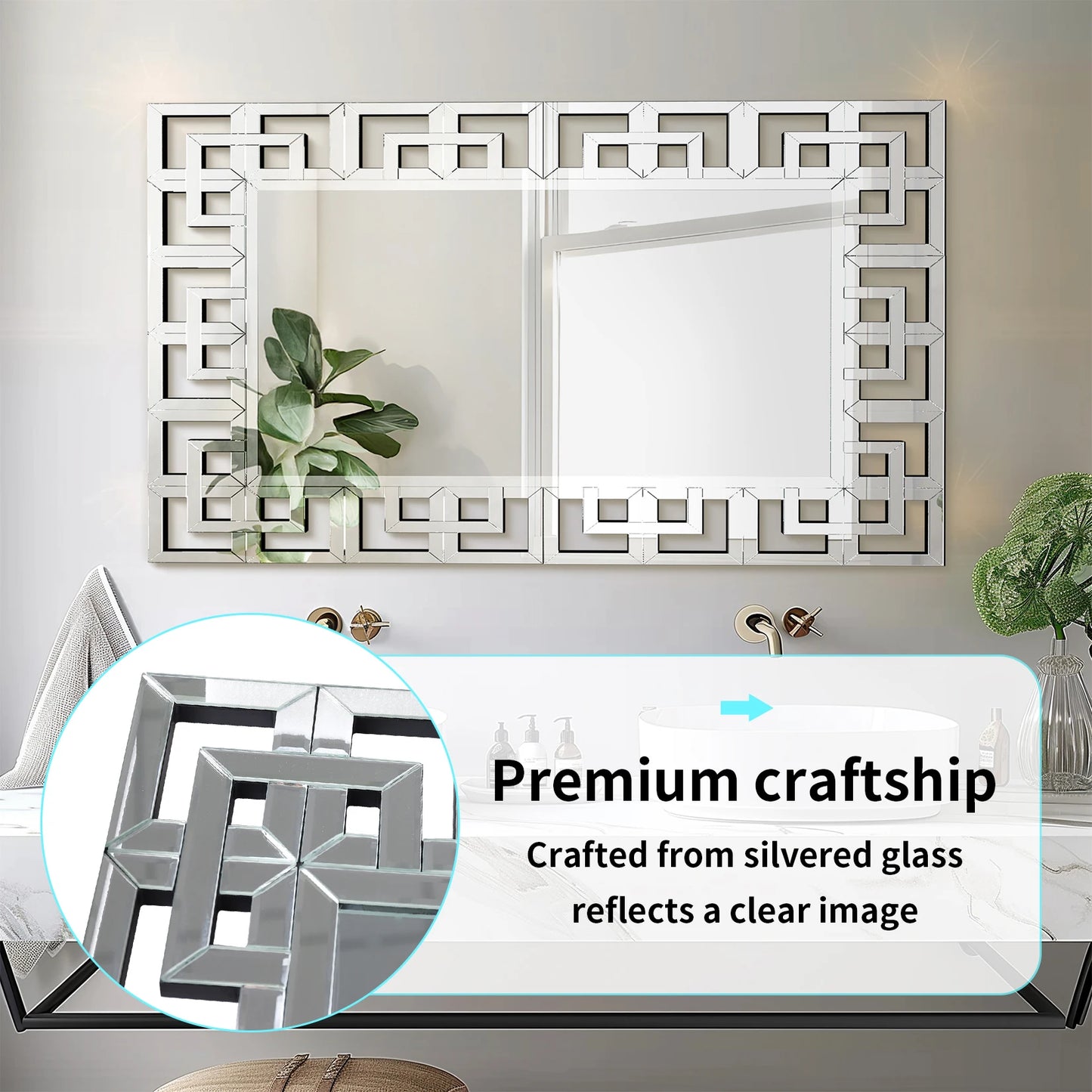 Rectangle Venetian Art Mirror With Beveled Glass Edge Living Room