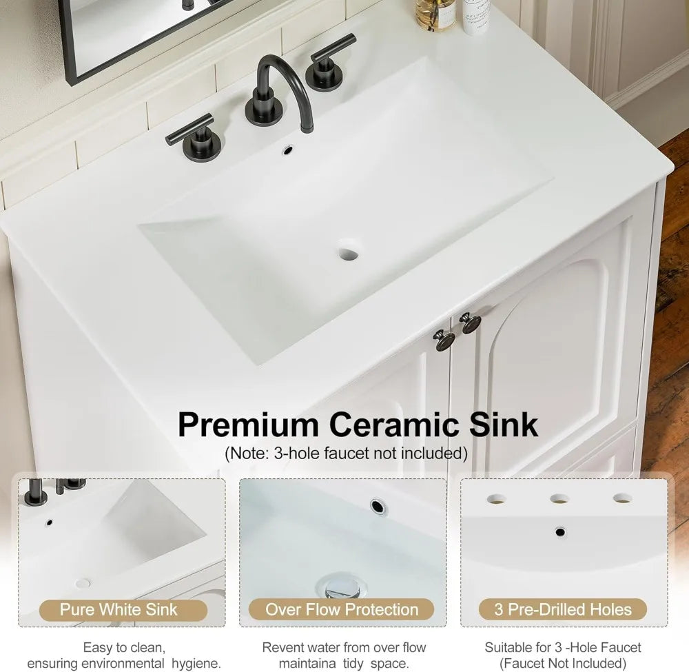 Modern Freestanding Bathroom Vanity With Ceramic Sink And Storage Cabinet
