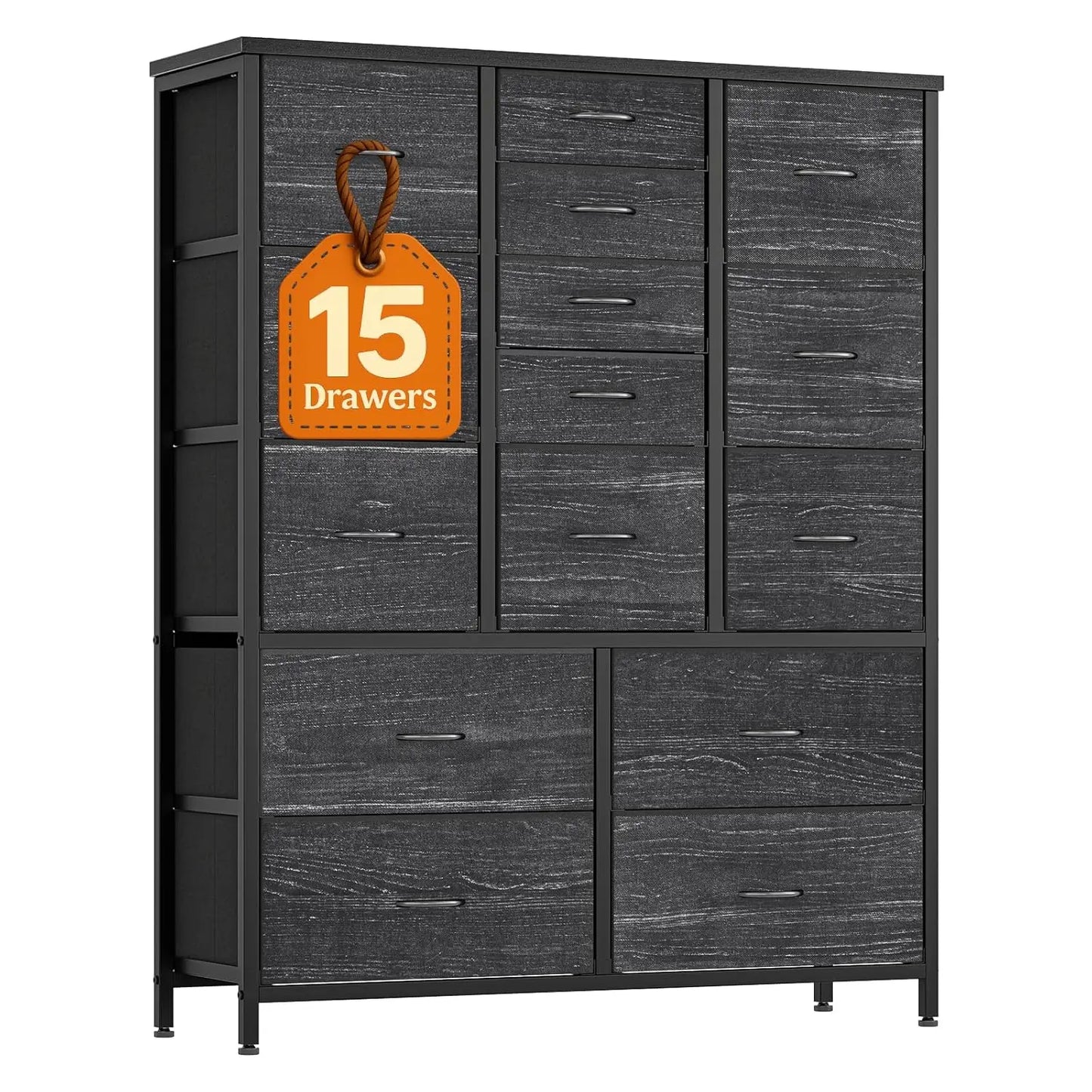 Fabric Tall Dresser With Wood Grain Top And Metal Frame